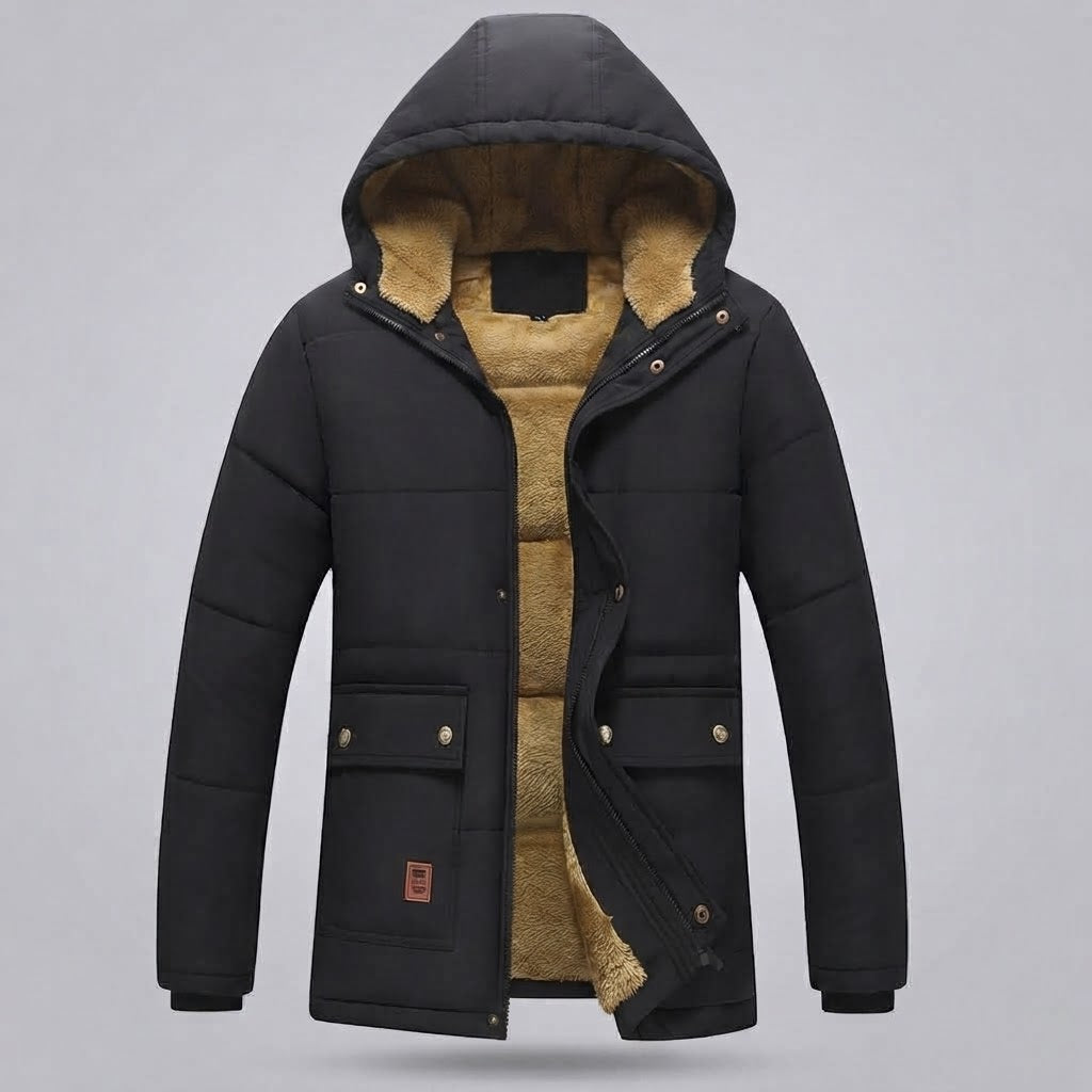Herren Parka mit Kapuze und Fleece-Futter aus Teddy und thermischer Isolierung drune