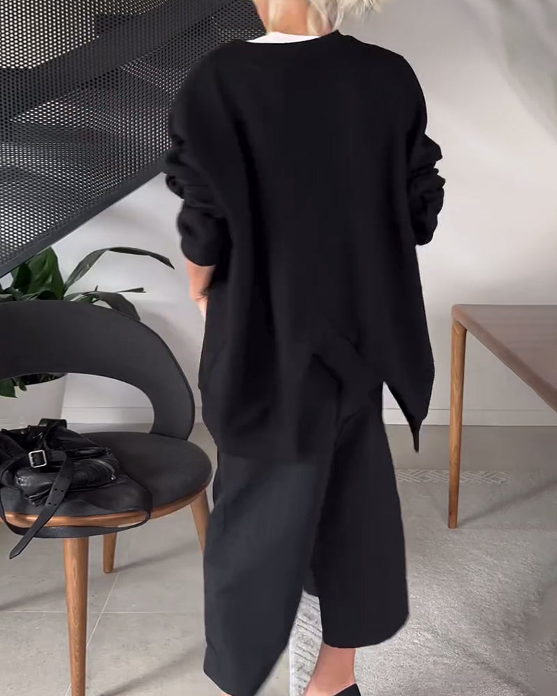 Drune | Sweatshirt mit Rundhalsausschnitt und Schlitz in Unifarbe