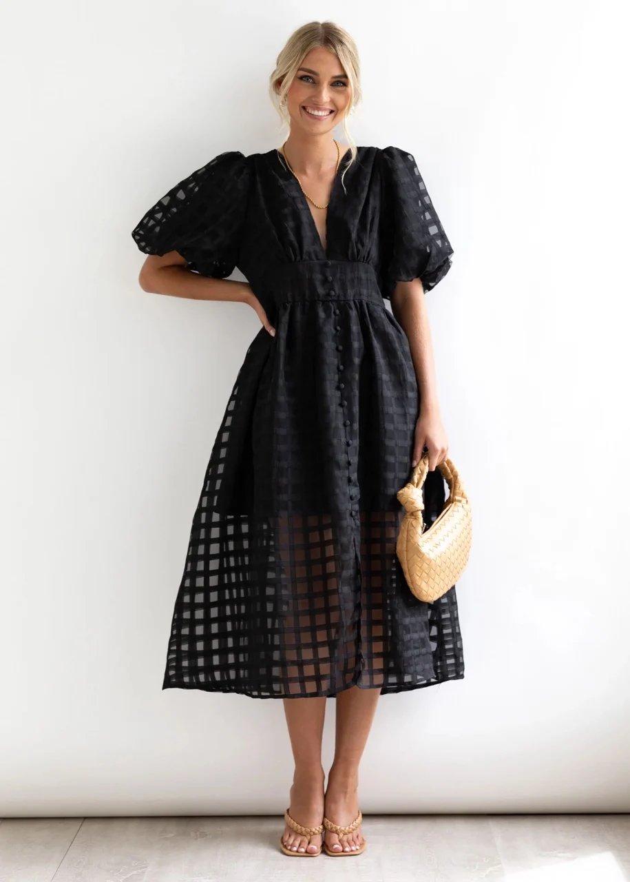 Drune | Midikleid mit Puffärmeln
