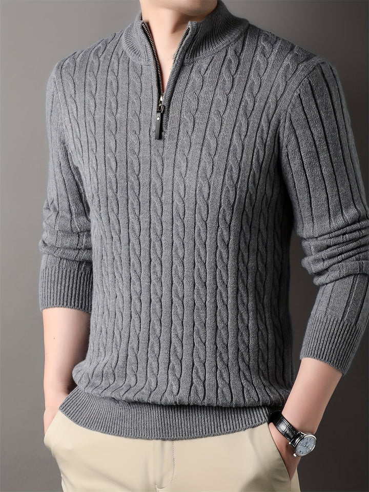 Drune | Lässiger Herrenpullover aus Zopfstrick mit Reißverschluss