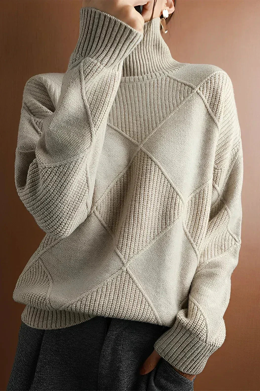 Drune | Pullover - Damen Diamant Strick Rollkragenpullover