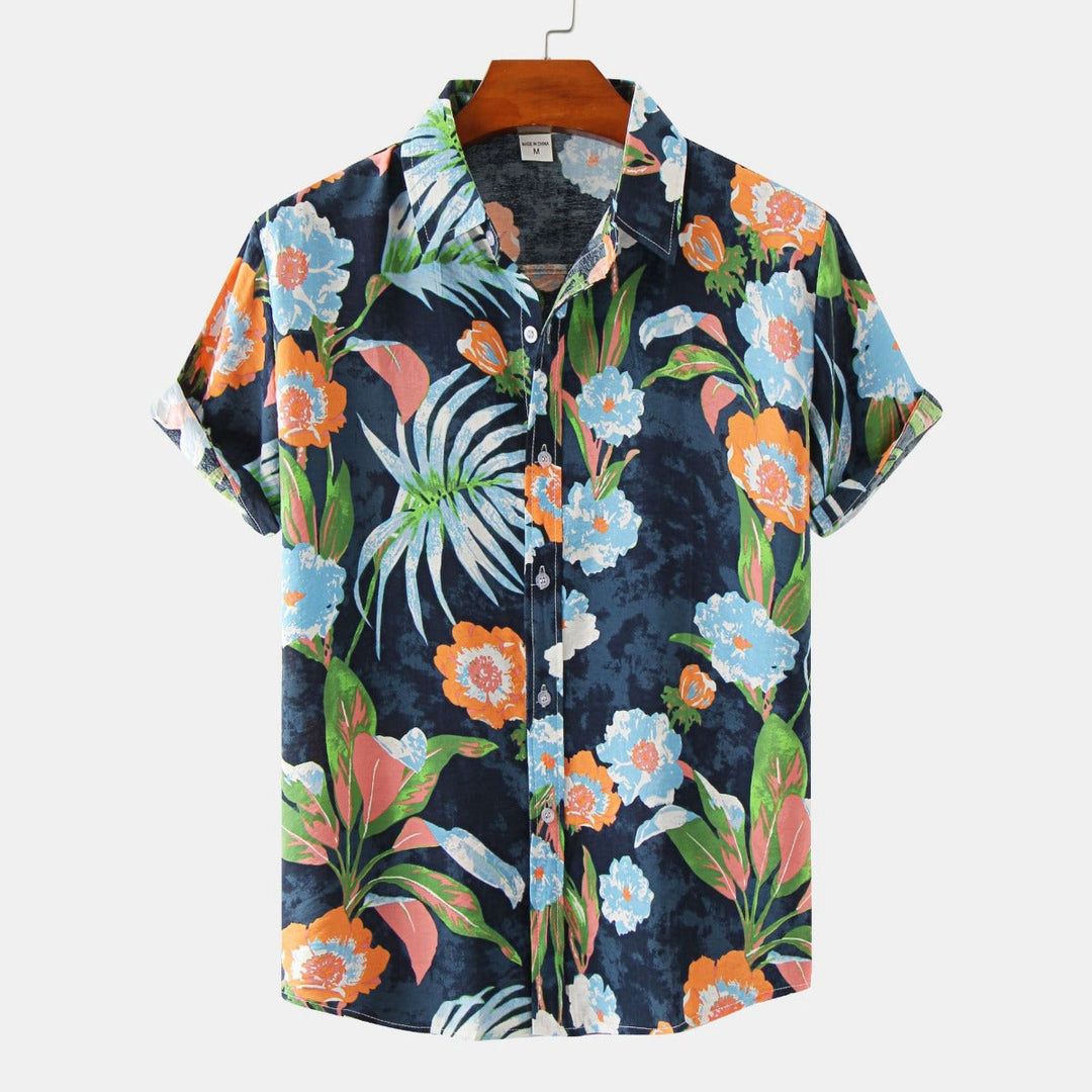 Drune | Floral kurzärmeliges Blumenhemd Männer