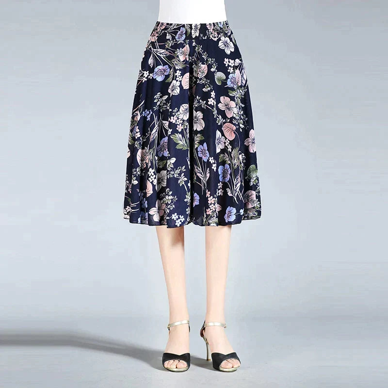 Drune | Damen Chiffon Culottes mit Breiten Beinen und Hoher Elastischer Taille