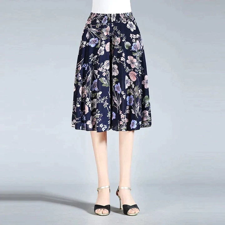 Drune | Damen Chiffon Culottes mit Breiten Beinen und Hoher Elastischer Taille