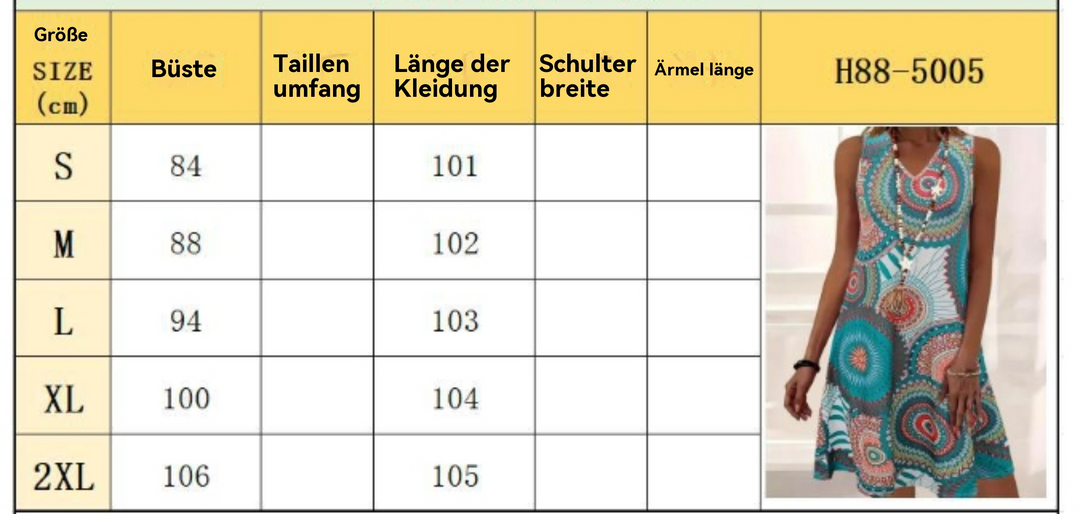 Drune | Bedrucktes lässiges ärmelloses Kleid mit V-Ausschnitt für Damen