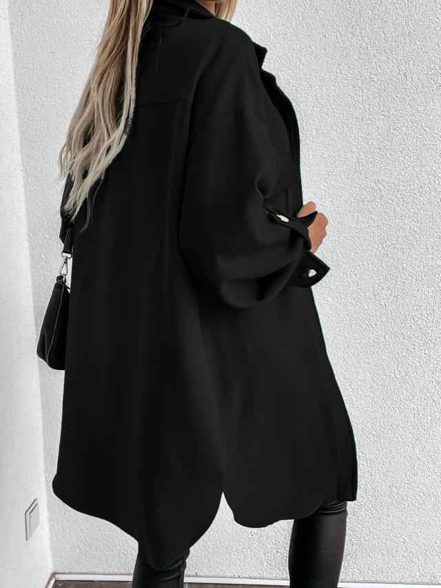 Drune | Lange Hemdjacke mit Knöpfen, Wollkragen und Revers