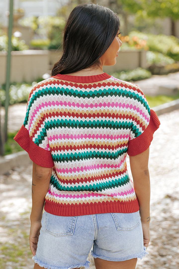 Drune | rotes Crop-Top mit farbiger Struktur Für Frauen