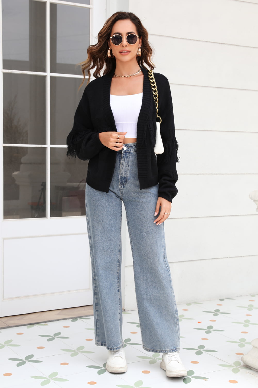 Drune | Fransenbesatz Offene Vorder-Cardigan