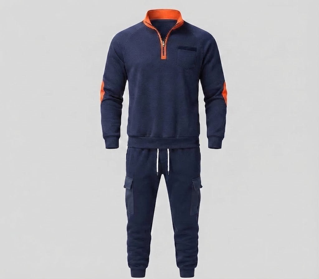 Herren Cargo Jogger Set mit Halb-Zip Sweatshirt, elastischem Taillenband und Klappentaschen Drune