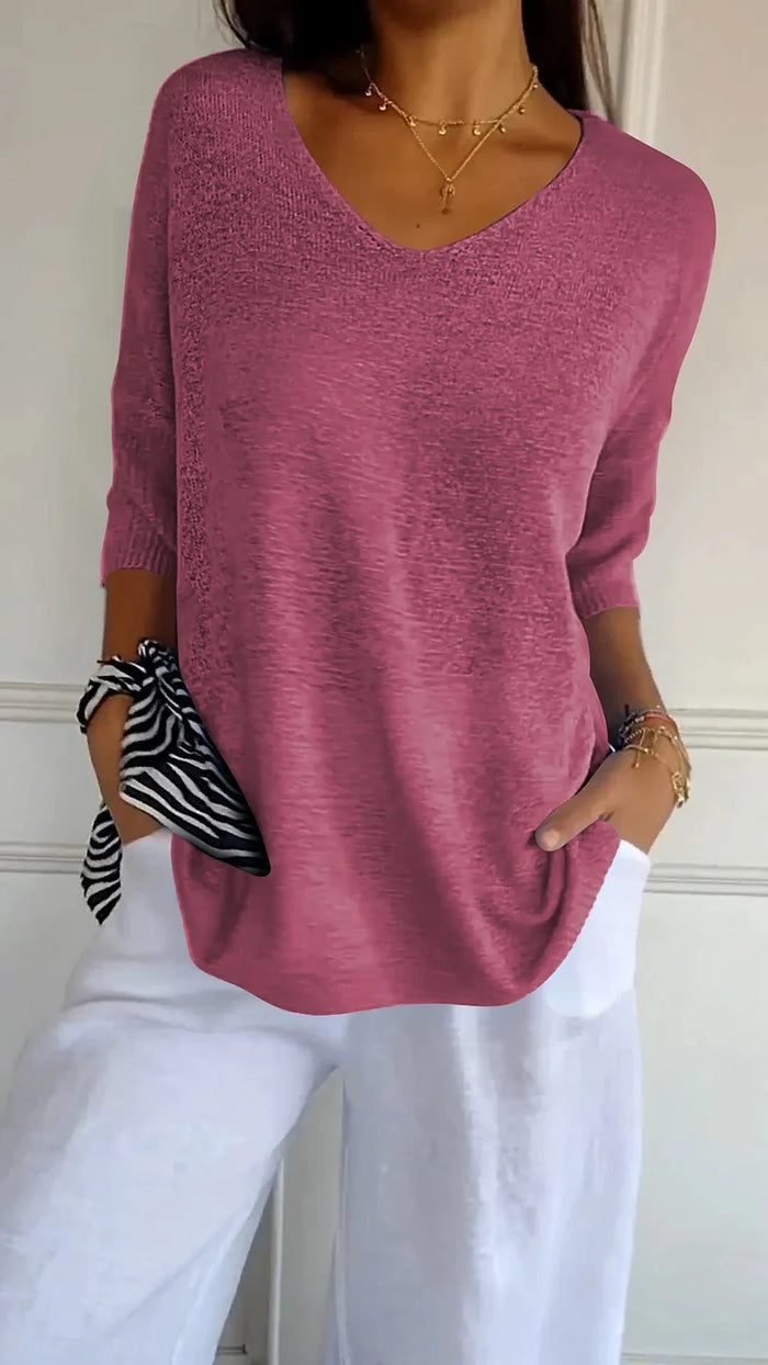Drune | Bequemes Damen Stricktop mit V-Ausschnitt