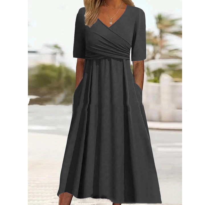Drune | Blaues, Schlichtes Midikleid Mit V-ausschnitt