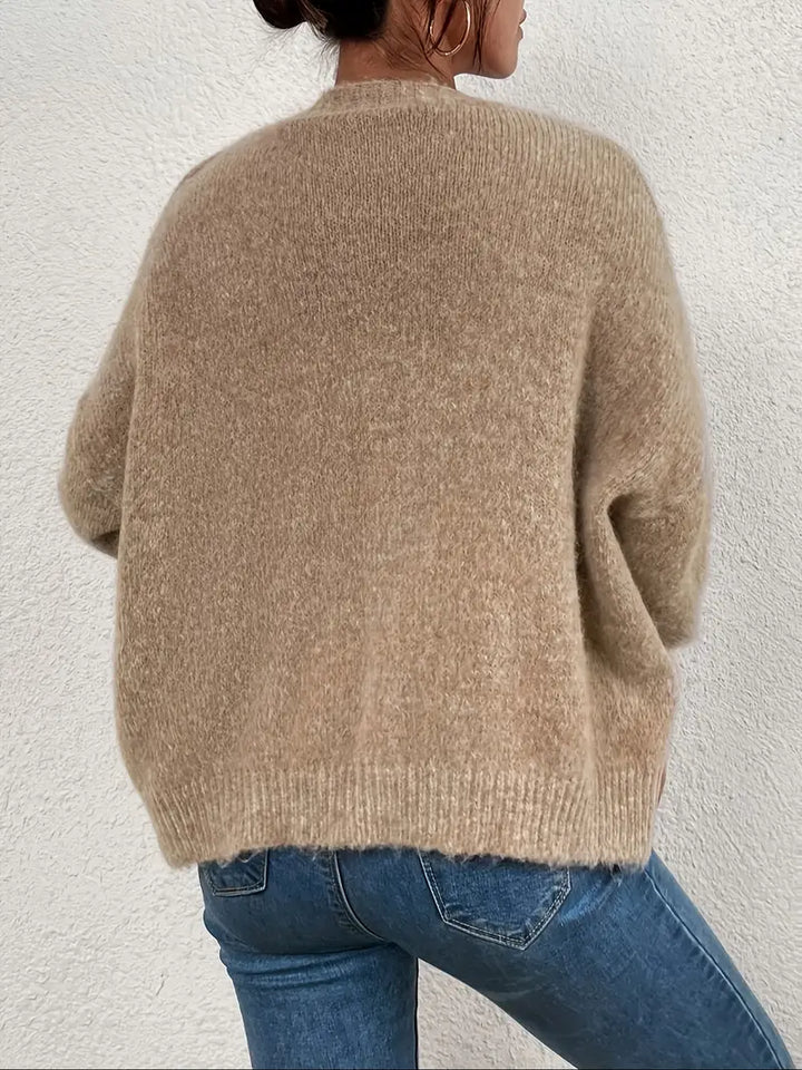 Drune | Damen Strickcardigan mit V-Ausschnitt – Weicher Oversize Pullover mit Knopfleiste