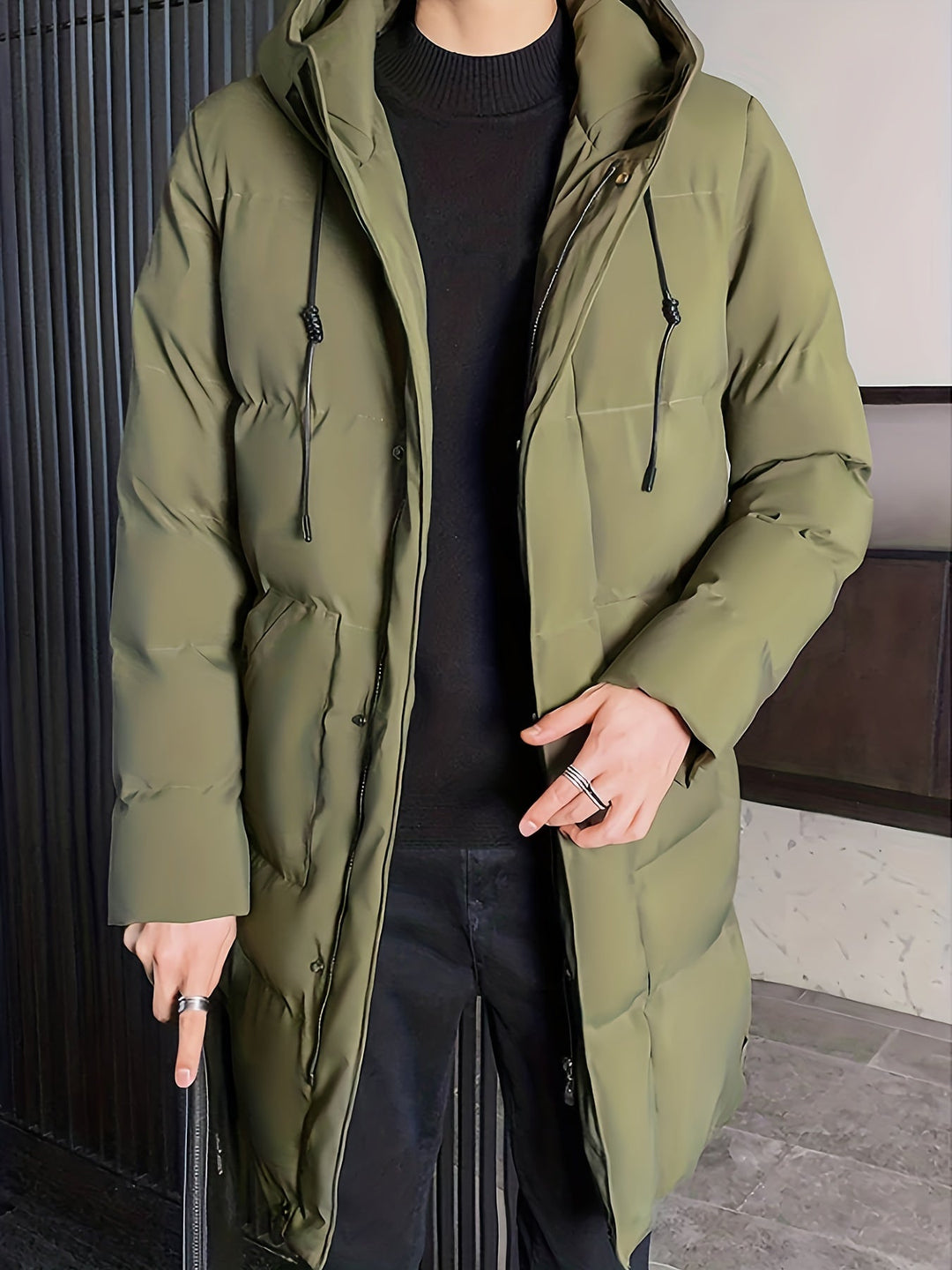 Drune |  Mittellange Kapuzen-Übermantel-Winterjacke Für Herren - Perfekt für Outdoor-Aktivitäten