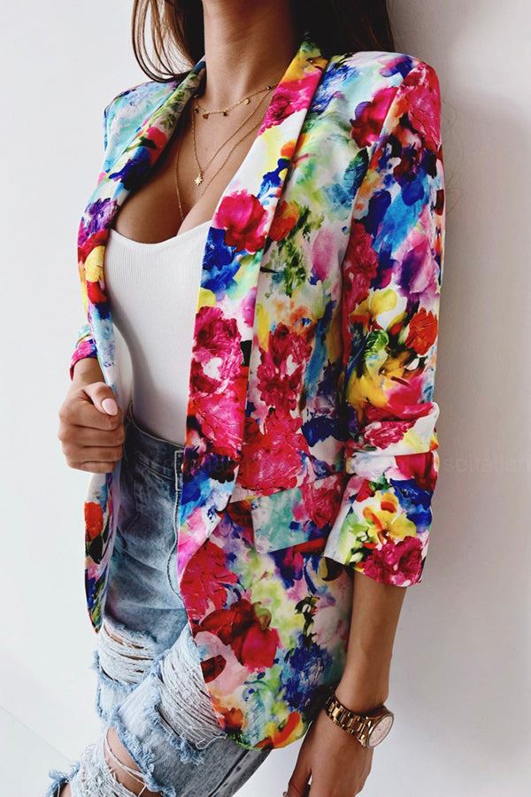 Drune | Freie und Echte Florale Revers Freizeitanzug Blazer