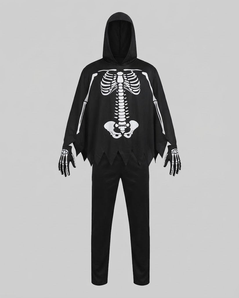 Herren Skelett Halloween Kostüm mit Kapuze Drune