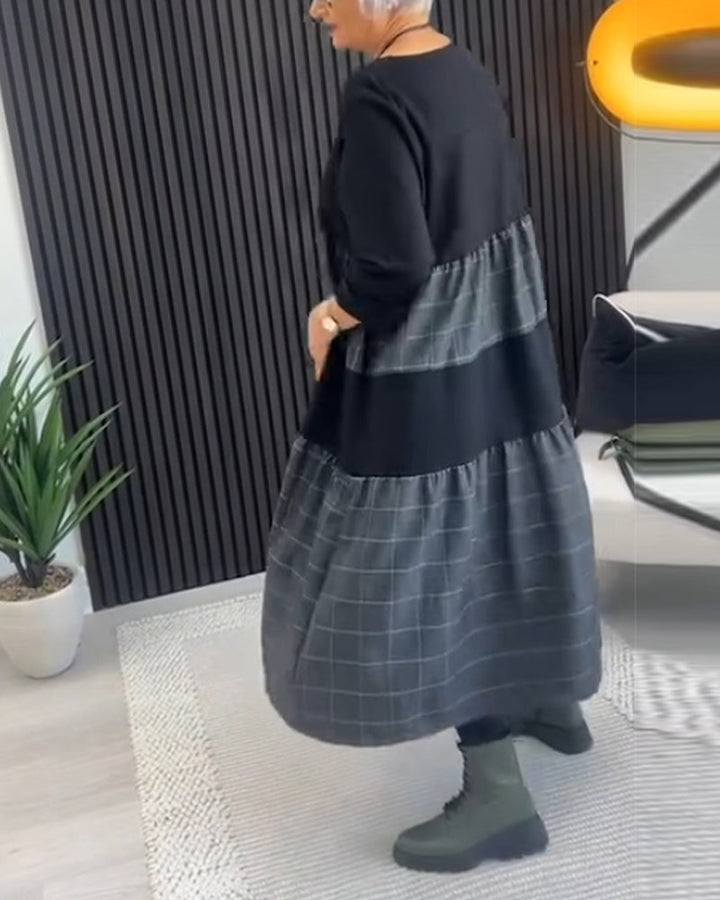 Drune | Kleid mit Kariertem Patchwork und Tasche