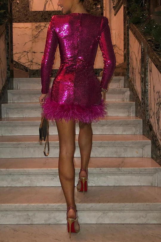 Drune | Tanze Durch Die Nacht Pailletten Feder Party Kleid