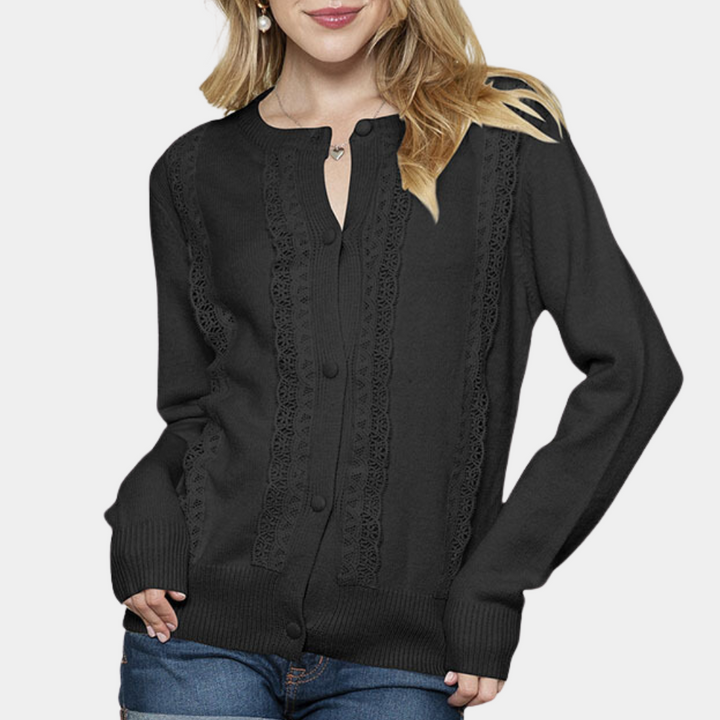 Drune | Strickcardigan Spitzenkante und Knopfleiste Eleganter Stil