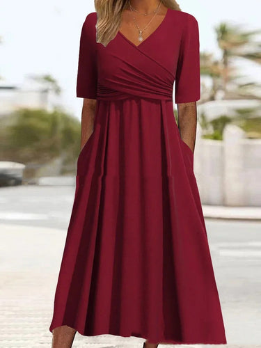 Drune | Blaues, Schlichtes Midikleid Mit V-ausschnitt