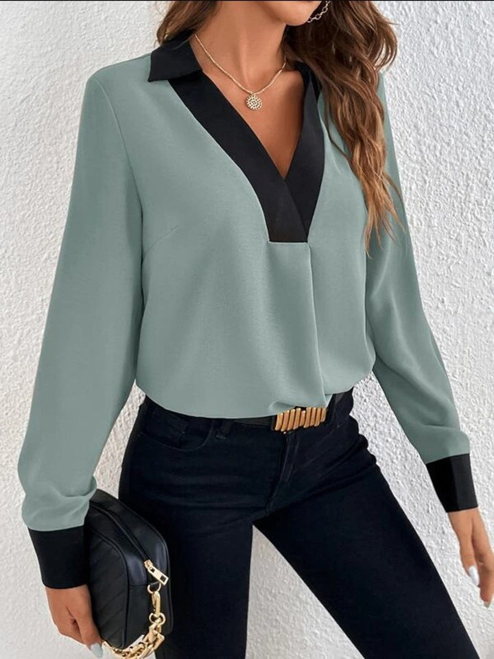 Drune Damen-Shirt mit V-Kragen und Kontrastfarben