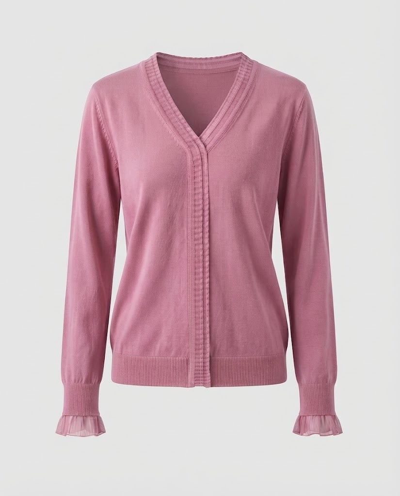 Damen Feiner V‑Ausschnitt-Feinstrickpullover mit plisseeverzierten Kanten und fließender Silhouette Drune