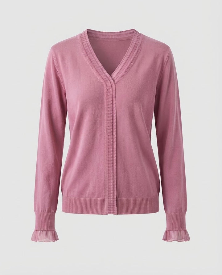 Damen Feiner V‑Ausschnitt-Feinstrickpullover mit plisseeverzierten Kanten und fließender Silhouette Drune