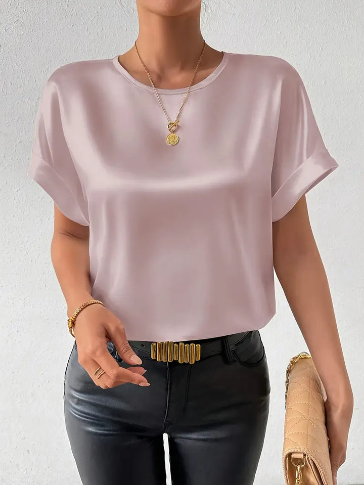 Drune | Satin T-Shirt Mit Umgeschlagenen Ärmeln Für Damen