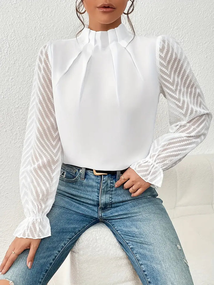 Drune Bluse | Schicker plissierter top mit netzärmeln für damen