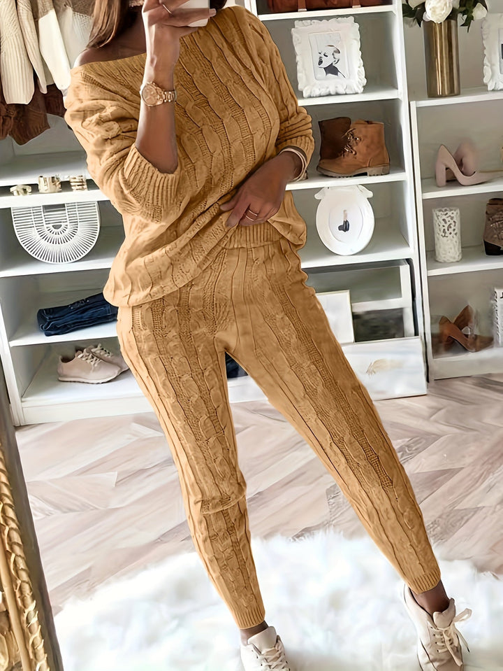 Drune Gestricktes Passendes Sweatshirt & Hosen Outfits Zweiteiliges Set