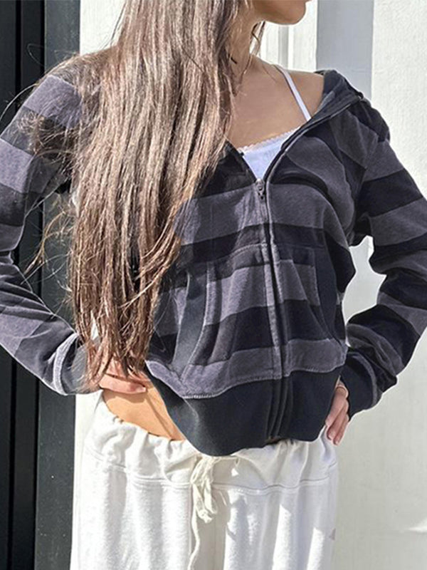 Drune | lila Streifenprint übergroße Langarm-Hoodie