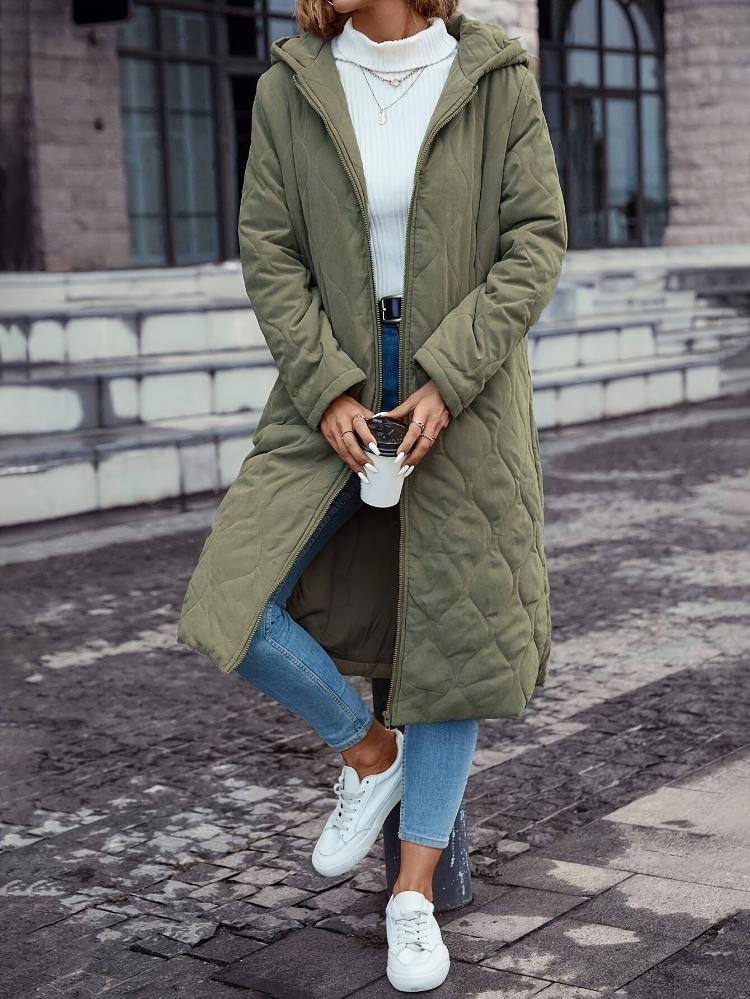 Drune | Kapuzen-Daunenjacke für Damen - lange gep quiltete Jacke