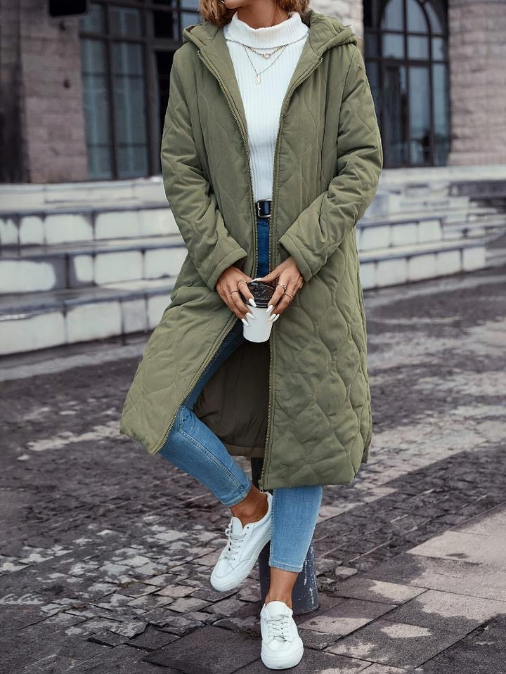 Drune | Kapuzen-Daunenjacke für Damen - lange gep quiltete Jacke
