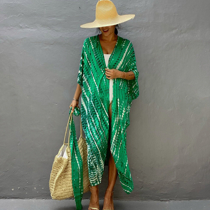 Drune | Strandkleid Kimono Stil Lockere Passform Atmungsaktiv Vordere Knopfverschluss