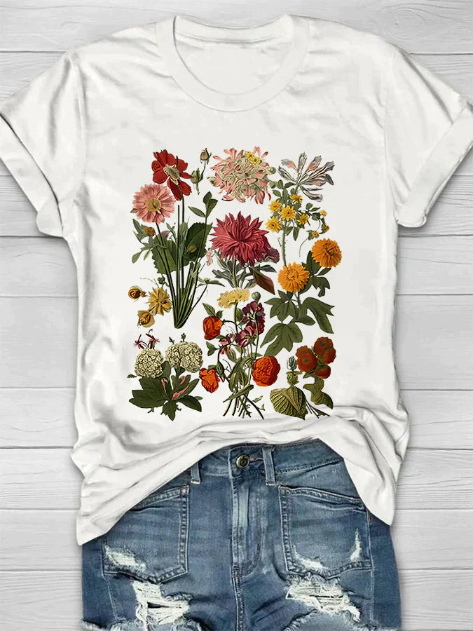 Drune | Weinlese Blumen T-shirt Retro Stil Für Lässige Chic