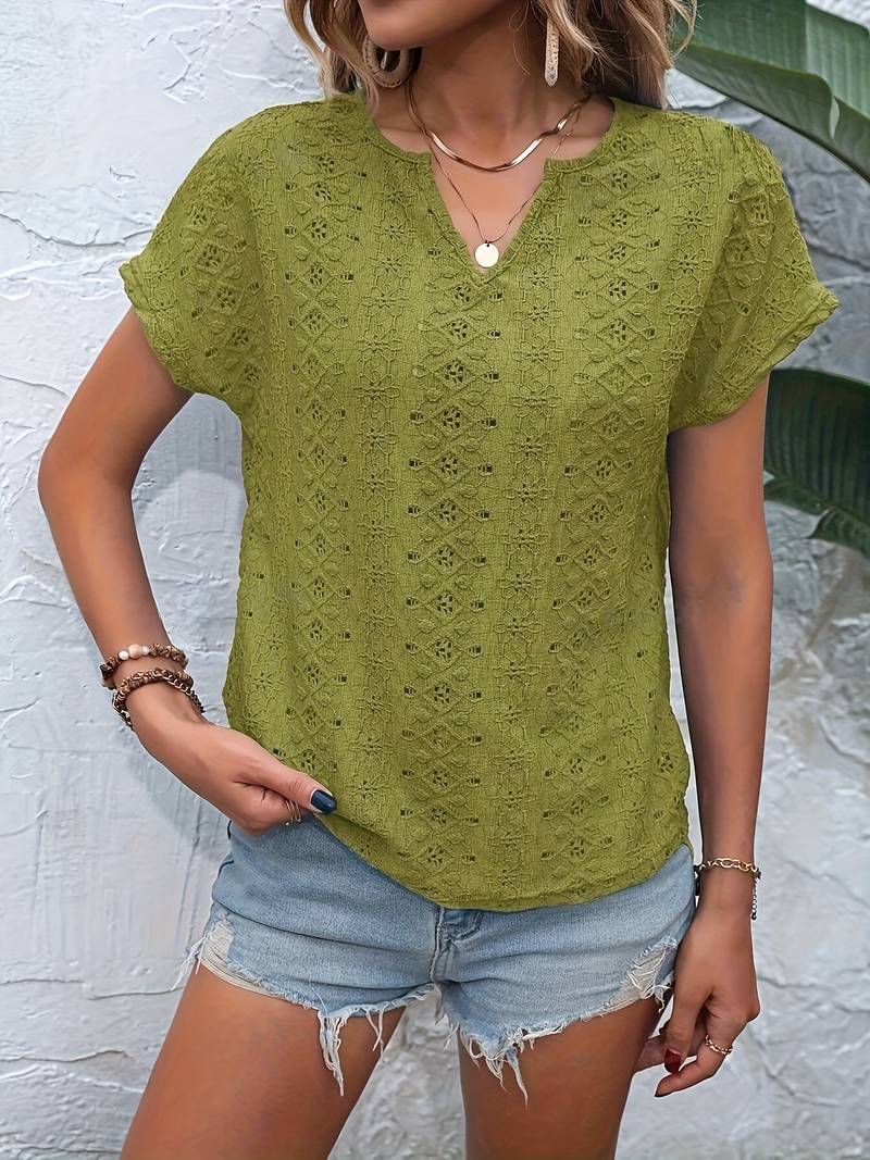 Drune – T-Shirt Mit Eingekerbtem Ausschnitt Und Lochstickerei