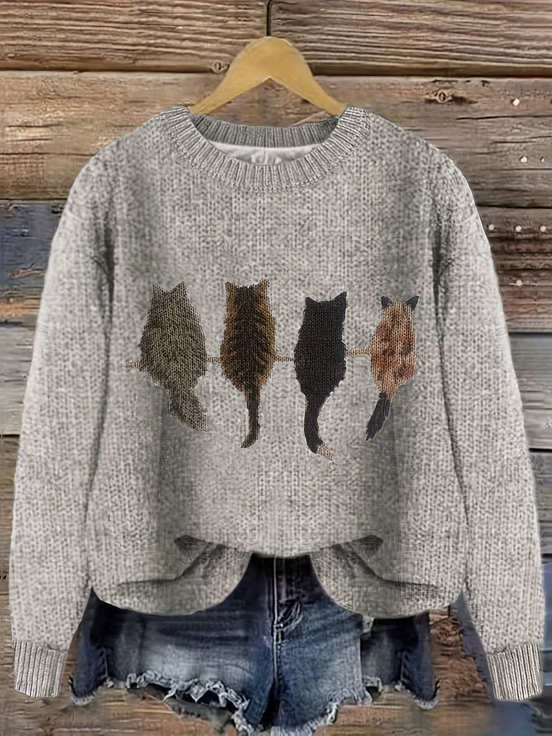 Drune | Strickpullover mit Katzendesign Acrylmischung Komfortabel und Stilvoll