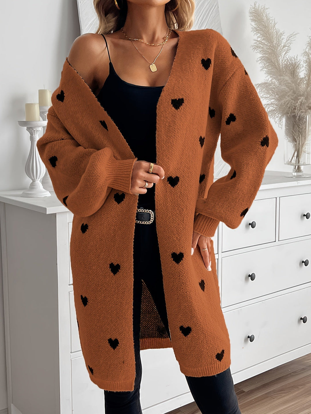 Drune | Herzmuster Lange Länge Wolle Strickjacke Für Damen - Ideal für Winter