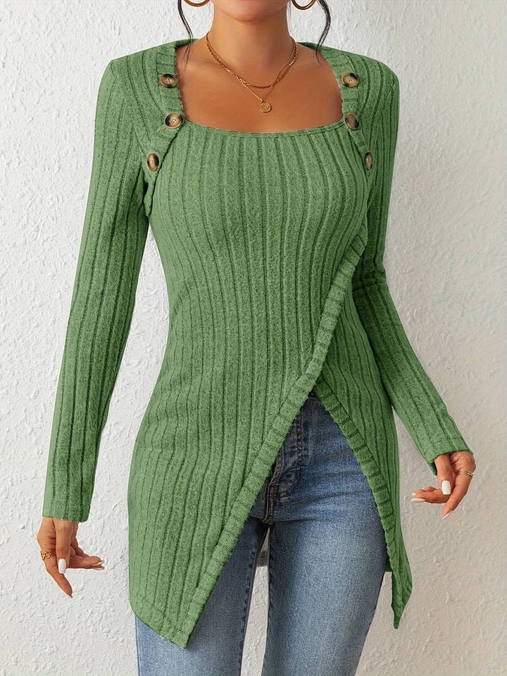 Drune | Quadrat Ausschnitt Pullover mit Langen Ärmeln und Seitlichem Schlitz