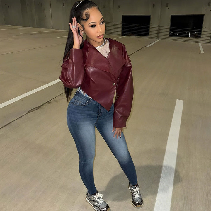 Drune | kunstleder cropped jack für damen - Romina