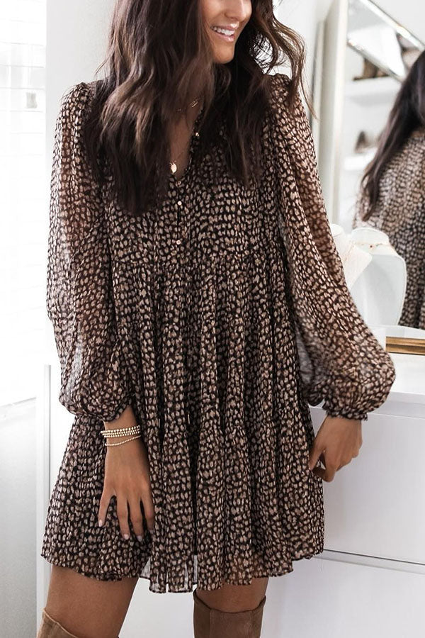 Drune | Traum Tage Leopardenprint Babydoll Mini Kleid