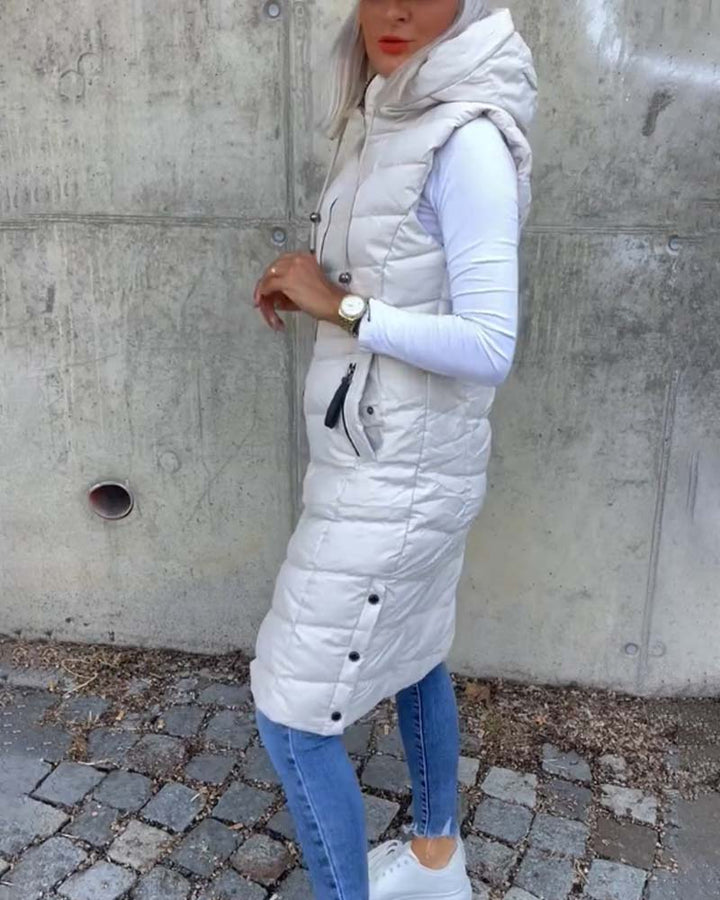 Drune | Ärmellose Lässige Steppjacke mit Kapuze und Reißverschluss