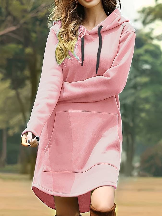 Drune - Rotes Kapuzen Sweatshirtkleid mit Taschen