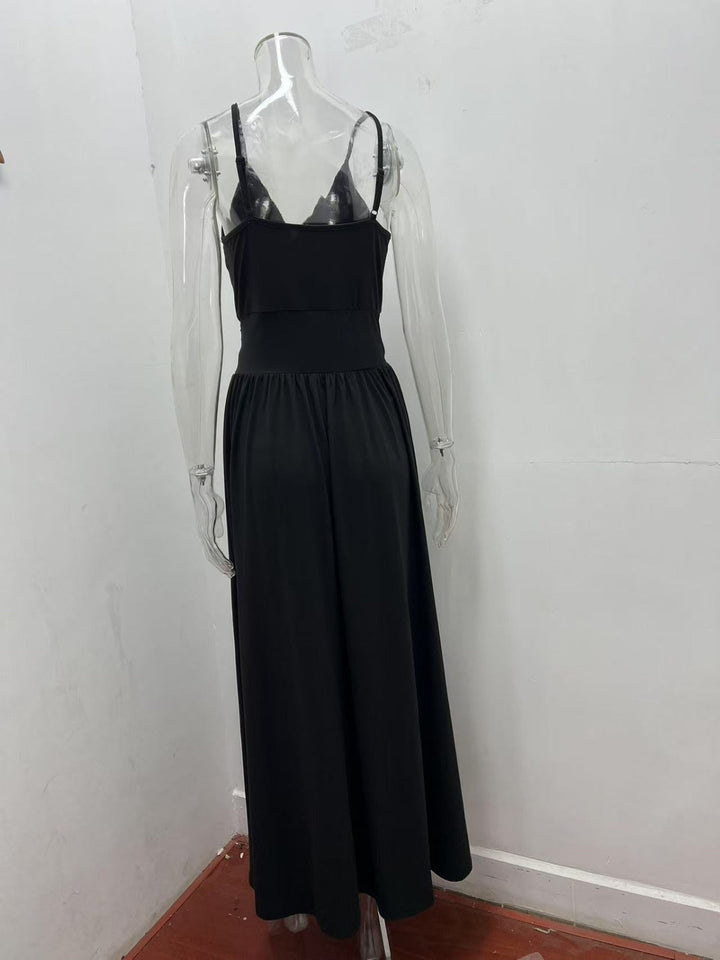Drune | V-Ausschnitt Hosenträger ärmellos sexy rückenfreies farblich passendes Kleid