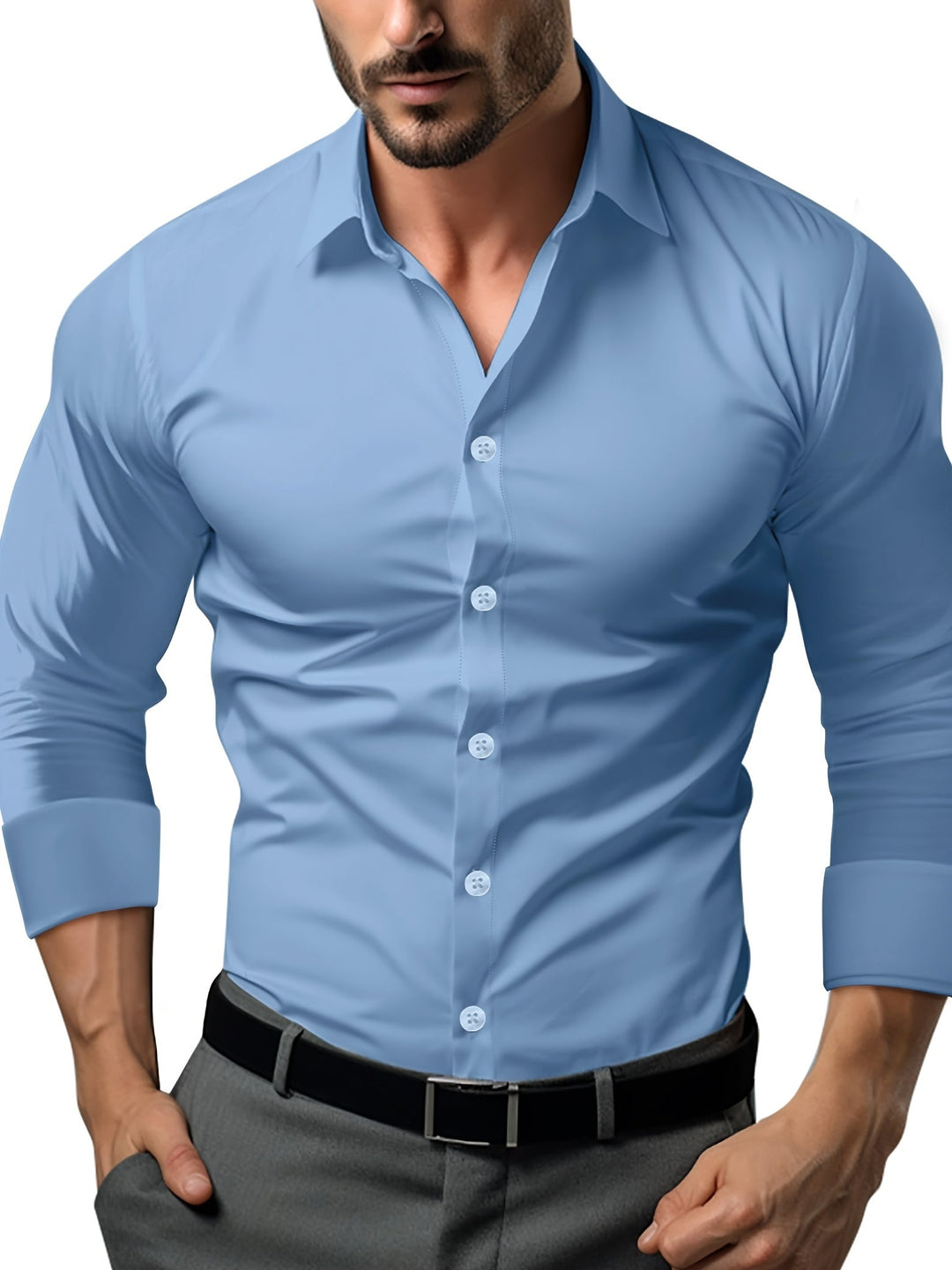 Drune | Slim Fit Einfarbiges Baumwollhemd