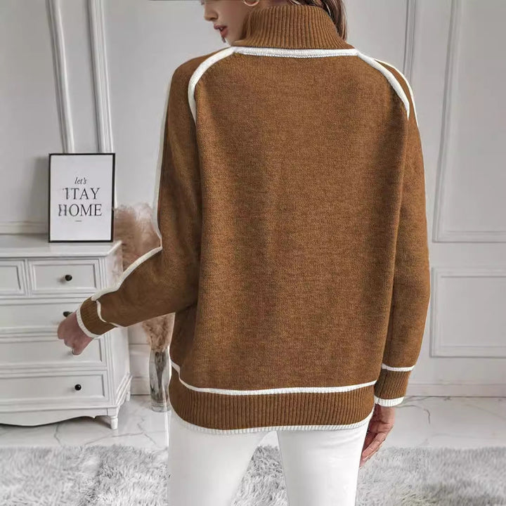 Drune | Damen Rollkragenpullover mit kontrastierenden Nähten - lässiger Oversized-Pullover