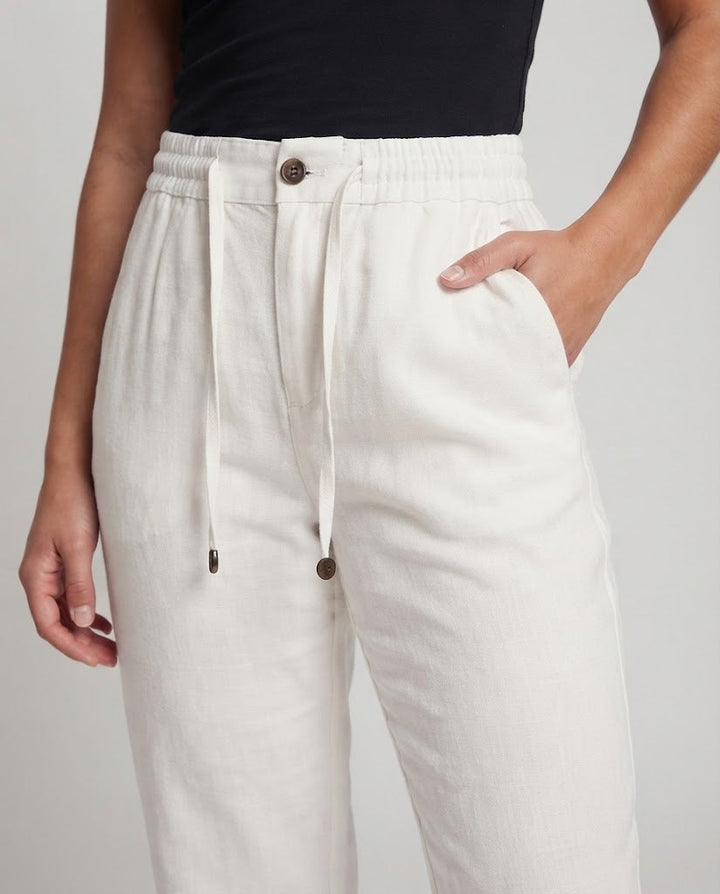 Damen Elegante Leinenoptik-Hose mit elastischem Bund, Kordelzug und Bügelfalte Drune