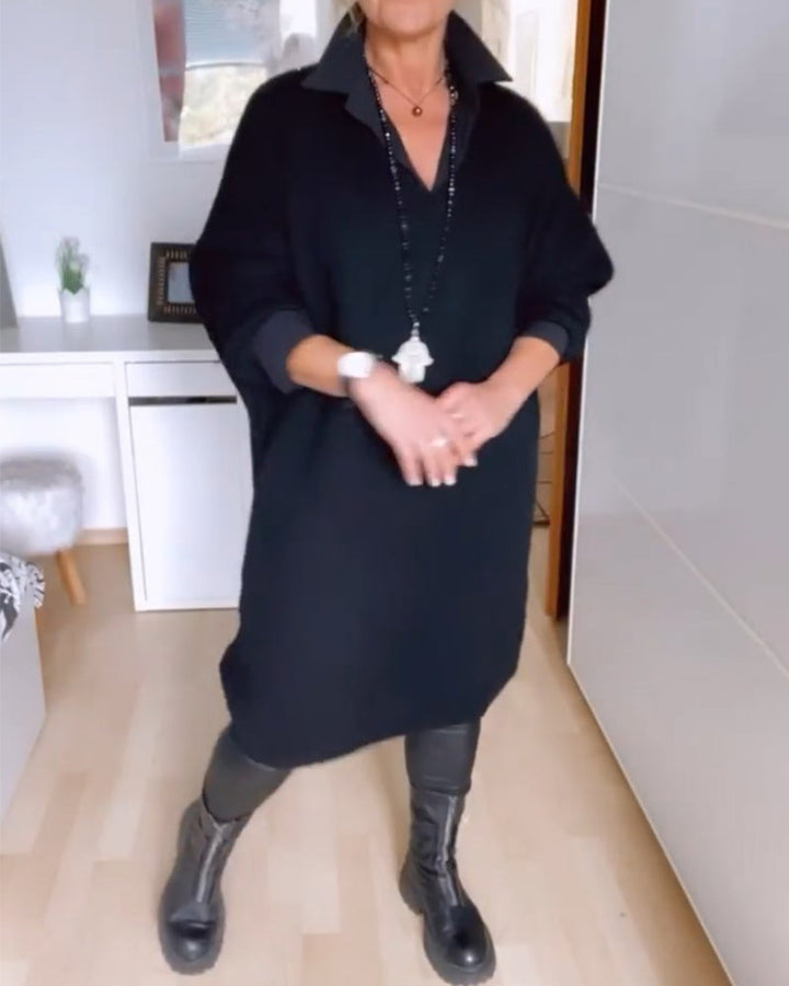Drune | Lässiges Einfarbiges Hemdblusenkleid mit Knöpfen