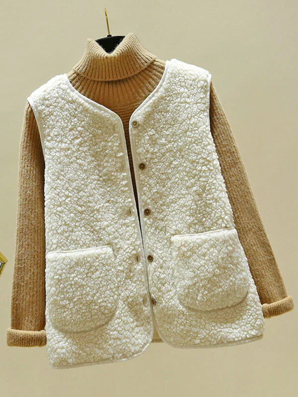 Drune - Warmer Ärmelloser Lammwolle Cardigan Für Frauen