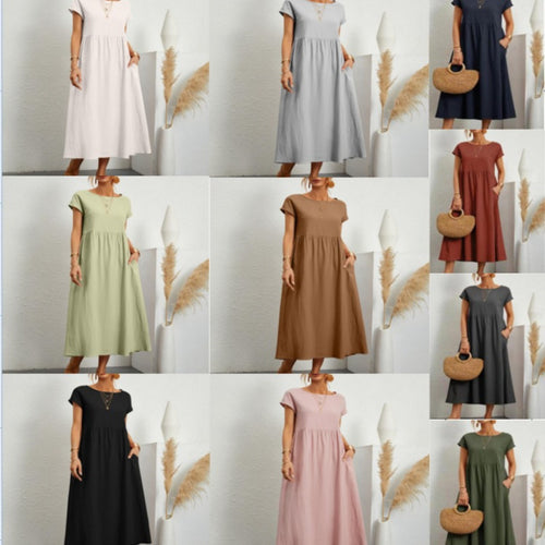 Drune | Einfarbiges ärmelloses lockeres Taschenkleid