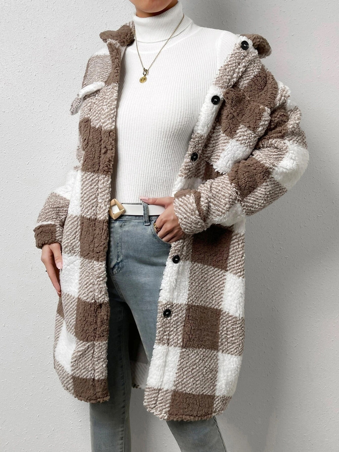 Drune | kariert Jacke mit plüschigem Kragen und Knöpfen